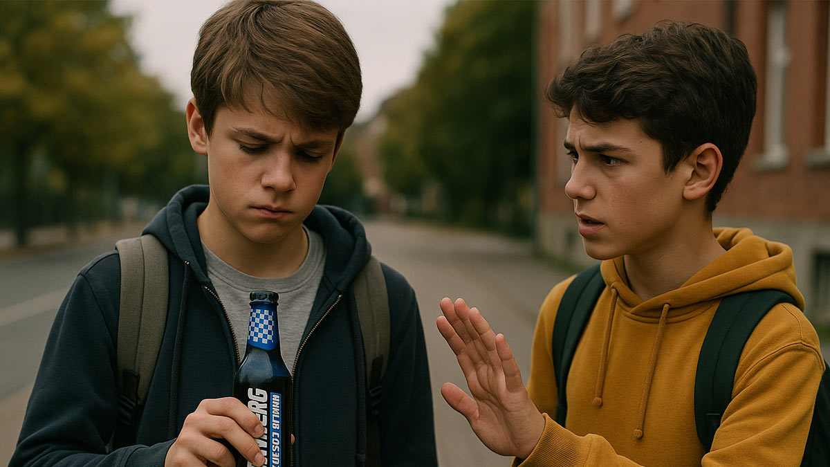 دو پسر 12 تا 14 ساله در راه برگشت از مدرسه یکی از آنها می خواهد نوشابه هاینبرگ بخورد اما دوستش که در کنارش ایستاده به او می گوید که نه این مناسب سن تو نیست. انرژی زا برای چه سنی مناسب نیست