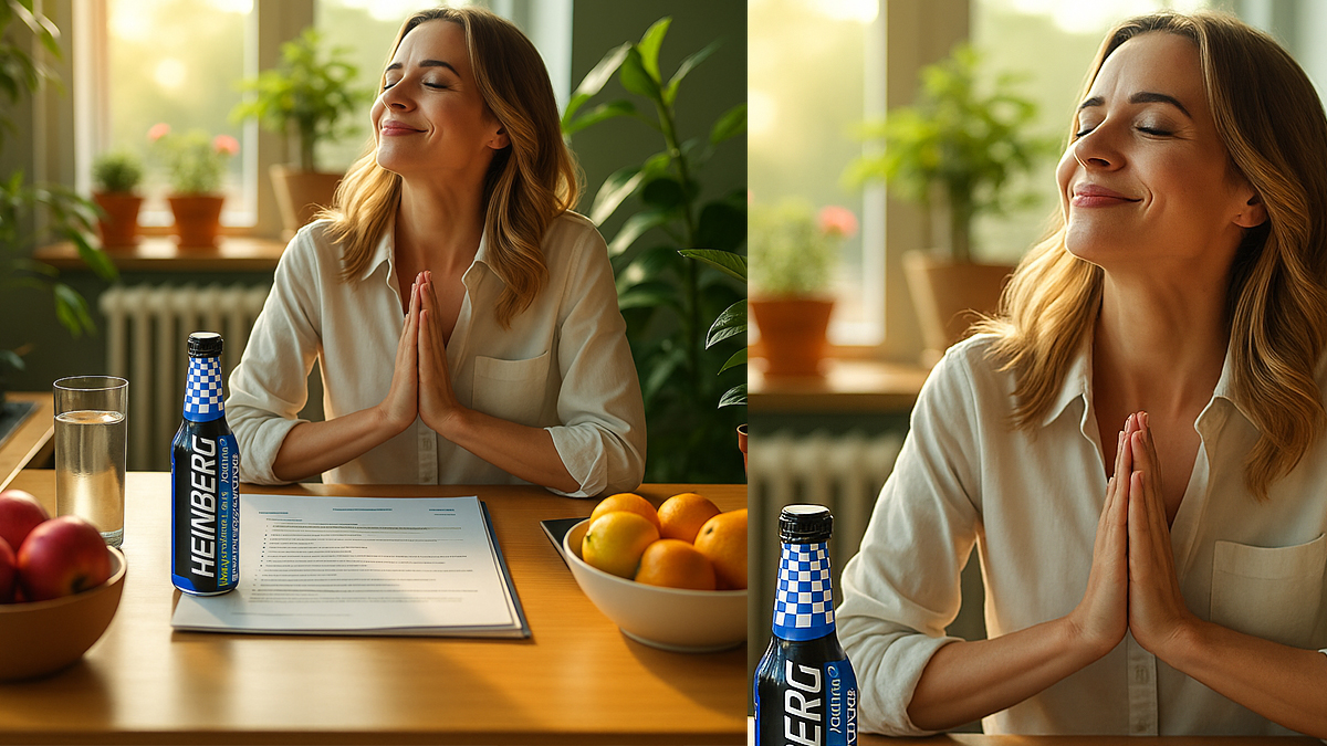 زن برای افزایش انرژی فوری و بالا رفتن تمرکز برای مطالعه انرژی زا هاینبرگ روی میز دارد